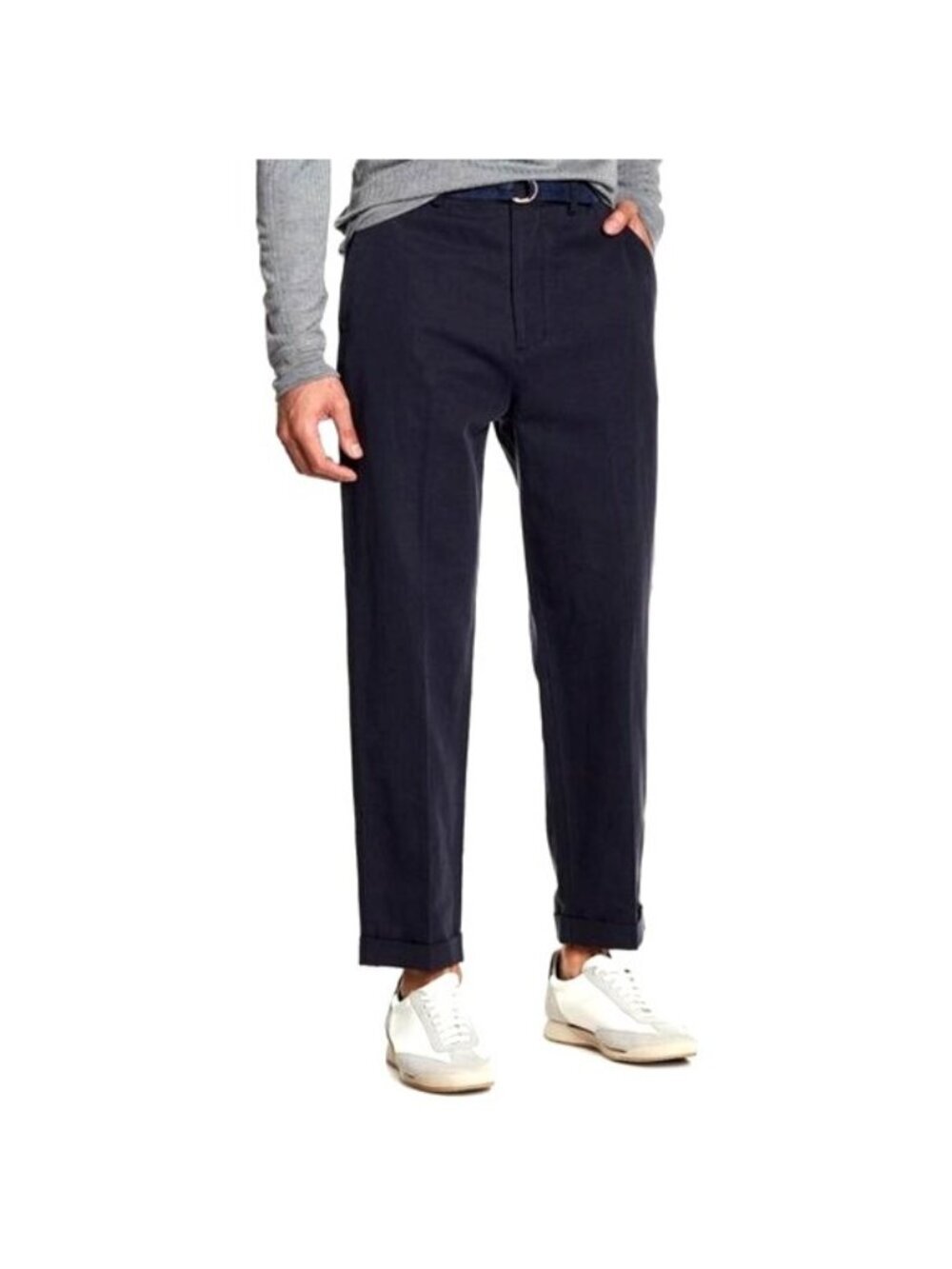 Vince Mens Blue Linen Blend Straight Leg Relaxed Cropped Trouser Pants 32 New